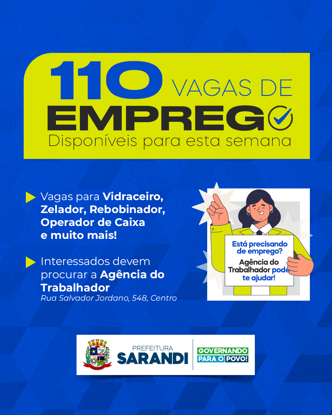 Agência do trabalhador de Sarandi inicia semana oferecendo 110 vagas de emprego